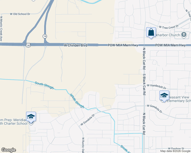 map of restaurants, bars, coffee shops, grocery stores, and more near 6210 North Levi Lane in Meridian
