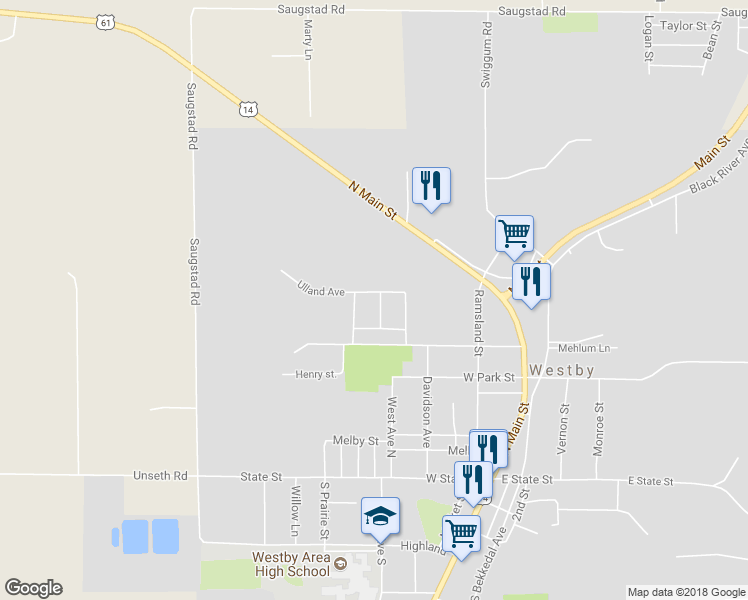 map of restaurants, bars, coffee shops, grocery stores, and more near 106 Blackhawk Lane in Westby