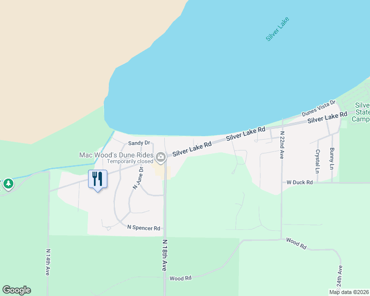 map of restaurants, bars, coffee shops, grocery stores, and more near 9352 Silver Lake Road in Mears
