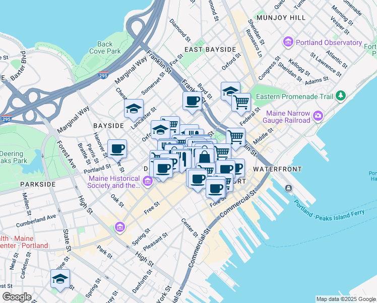 map of restaurants, bars, coffee shops, grocery stores, and more near in Portland