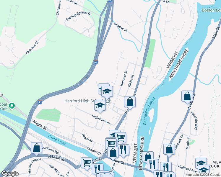 map of restaurants, bars, coffee shops, grocery stores, and more near 33 Gifford Road in Hartford