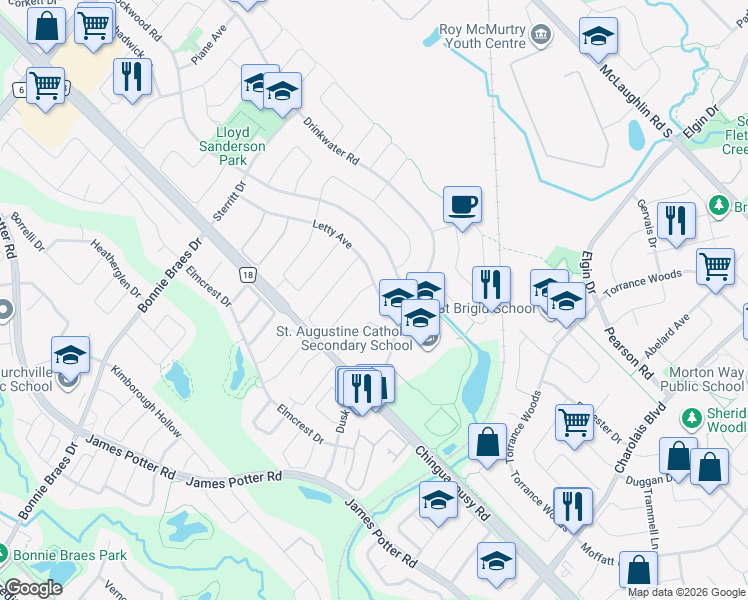 map of restaurants, bars, coffee shops, grocery stores, and more near in Brampton