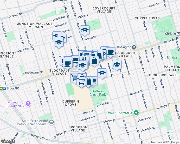 map of restaurants, bars, coffee shops, grocery stores, and more near 472 Weller Lane in Toronto