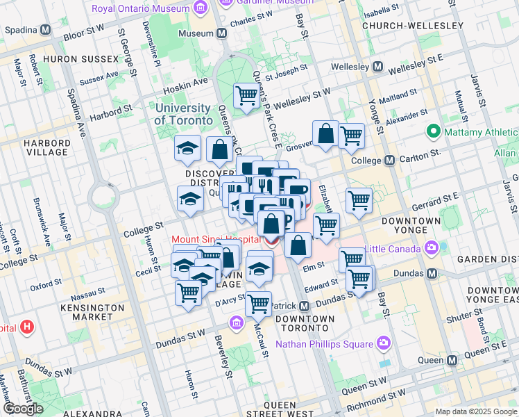 map of restaurants, bars, coffee shops, grocery stores, and more near in Toronto