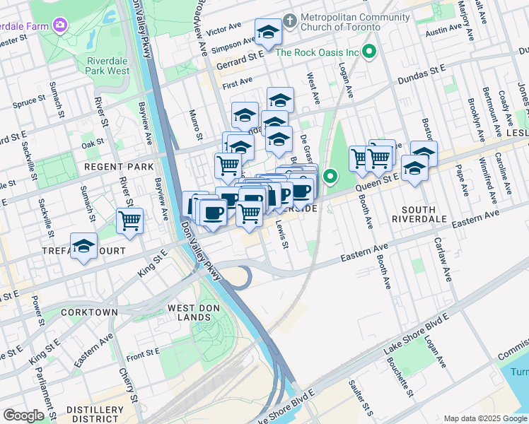map of restaurants, bars, coffee shops, grocery stores, and more near in Toronto