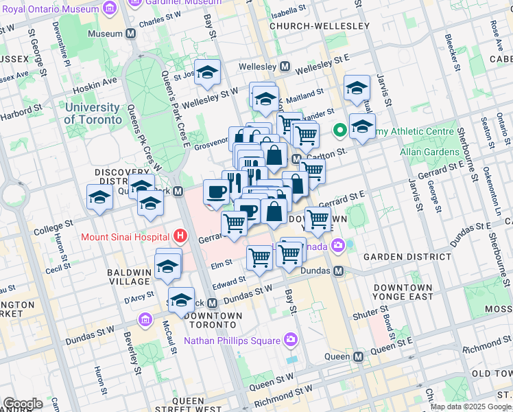 map of restaurants, bars, coffee shops, grocery stores, and more near 736 Hayter Street in Toronto