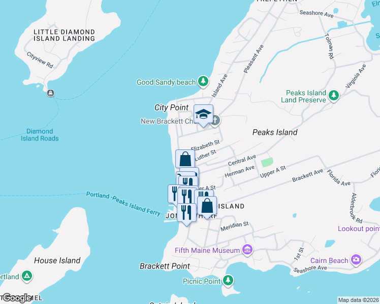 map of restaurants, bars, coffee shops, grocery stores, and more near 153 Island Avenue in Portland