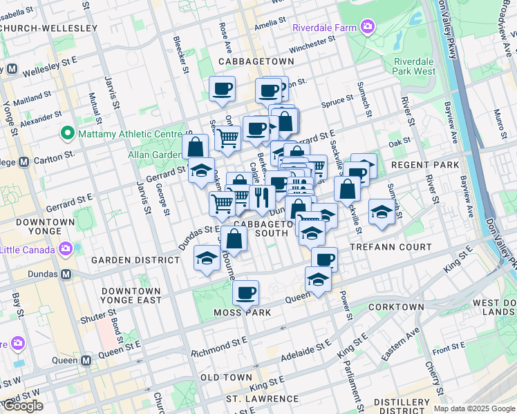 map of restaurants, bars, coffee shops, grocery stores, and more near in Toronto
