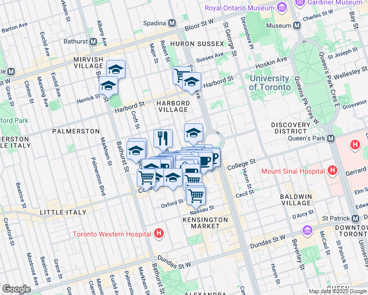 map of restaurants, bars, coffee shops, grocery stores, and more near in Toronto