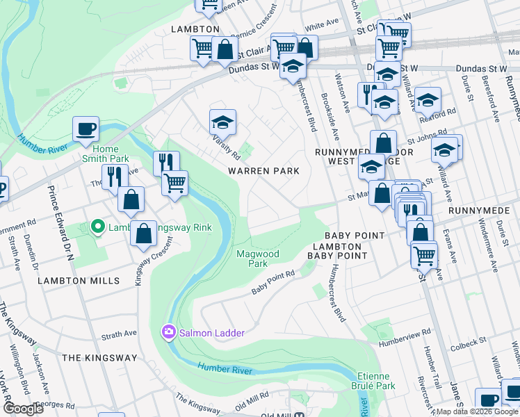 map of restaurants, bars, coffee shops, grocery stores, and more near Sidford Court in Toronto