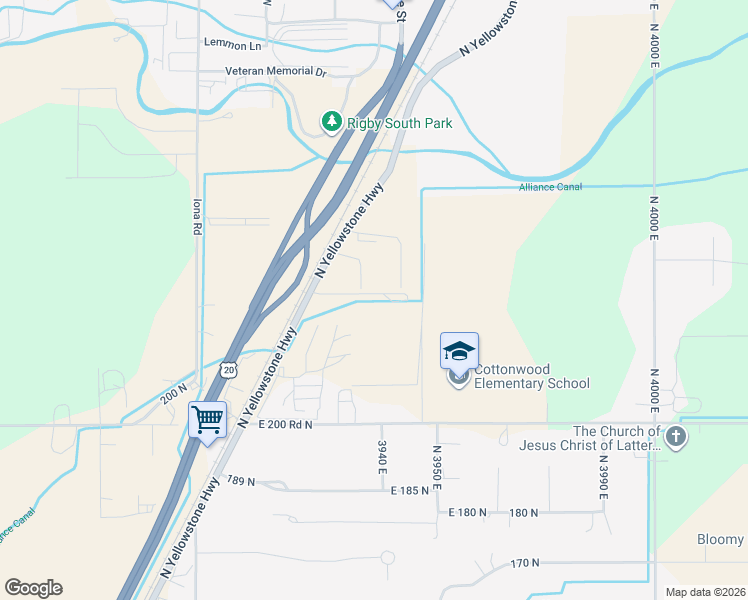 map of restaurants, bars, coffee shops, grocery stores, and more near 3936 228 North in Rigby