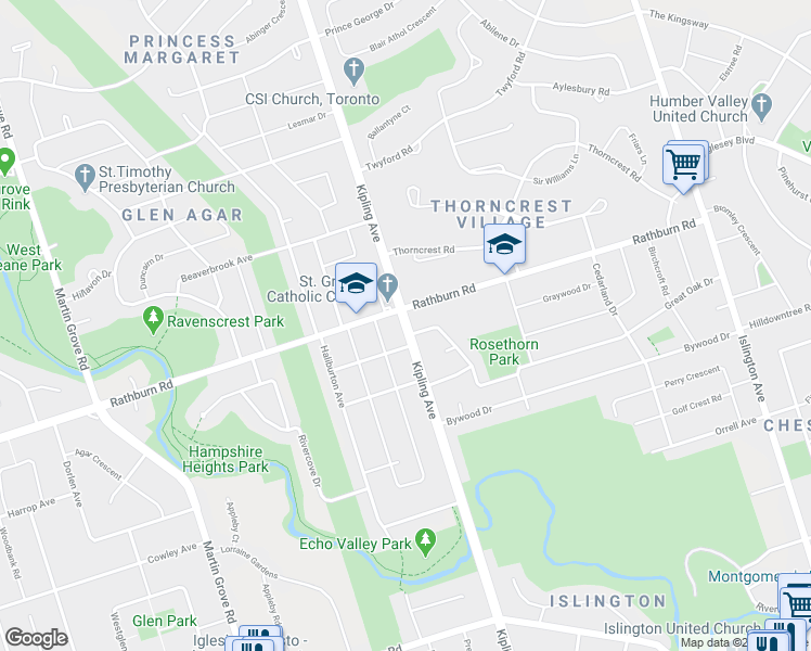 map of restaurants, bars, coffee shops, grocery stores, and more near 1222 Kipling Avenue in Toronto