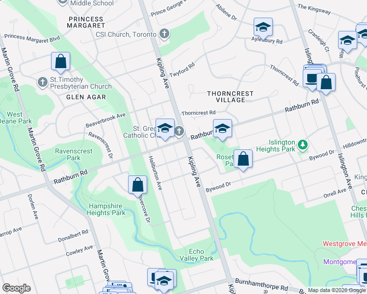 map of restaurants, bars, coffee shops, grocery stores, and more near 1222 Kipling Avenue in Toronto