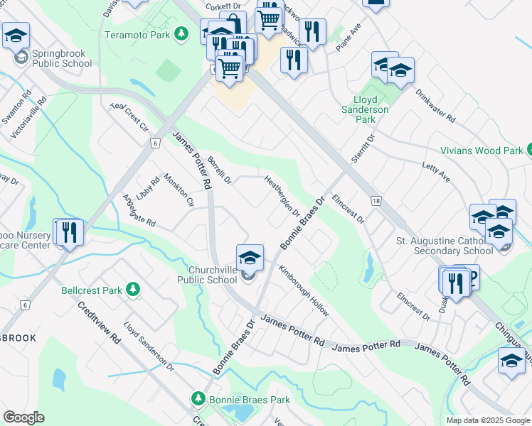 map of restaurants, bars, coffee shops, grocery stores, and more near in Brampton