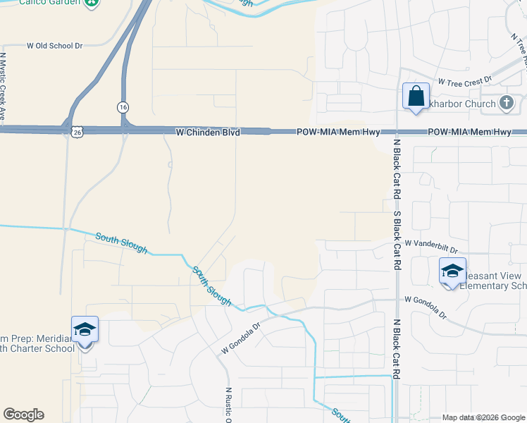 map of restaurants, bars, coffee shops, grocery stores, and more near 6210 North Levi Lane in Meridian