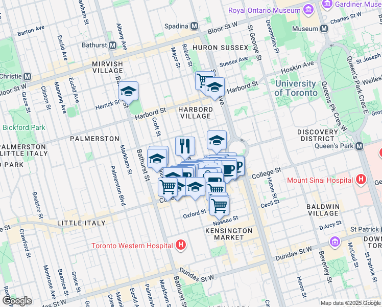 map of restaurants, bars, coffee shops, grocery stores, and more near in Toronto