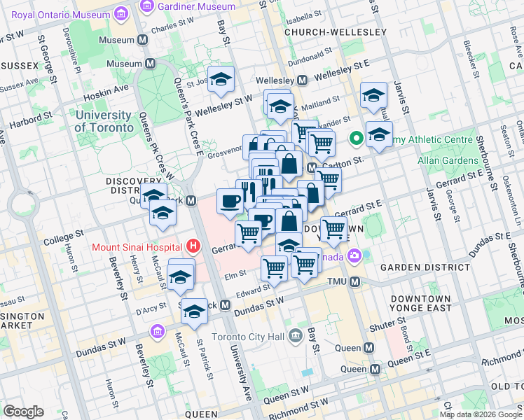 map of restaurants, bars, coffee shops, grocery stores, and more near Laplante Avenue in Toronto