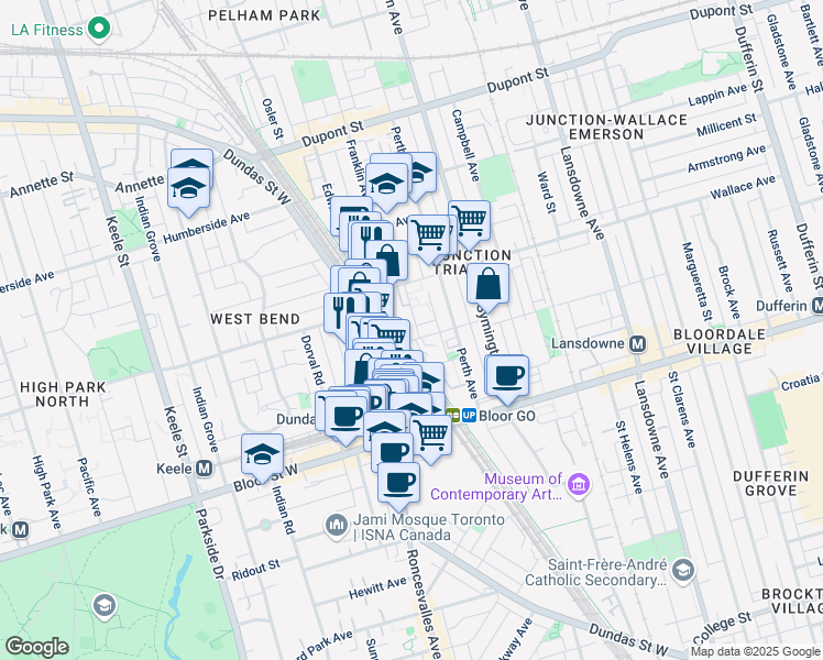 map of restaurants, bars, coffee shops, grocery stores, and more near 26 Ernest Avenue in Toronto