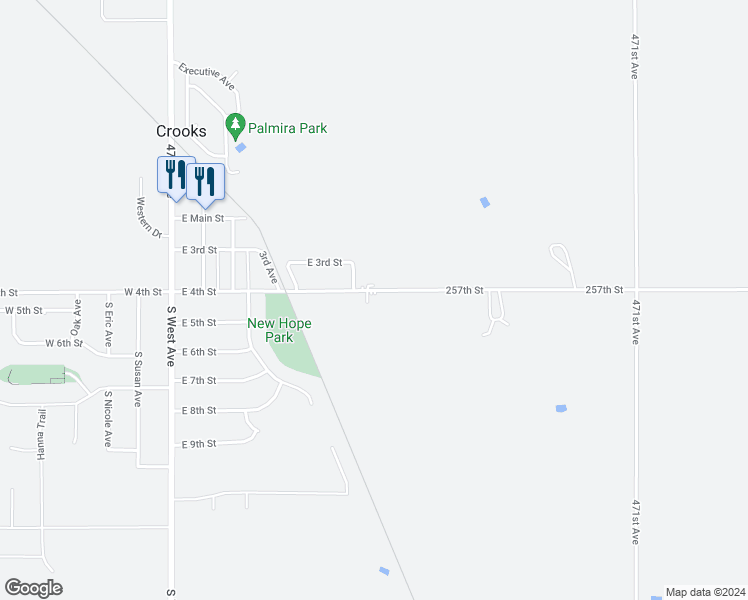 map of restaurants, bars, coffee shops, grocery stores, and more near 705 East 4th Street in Crooks