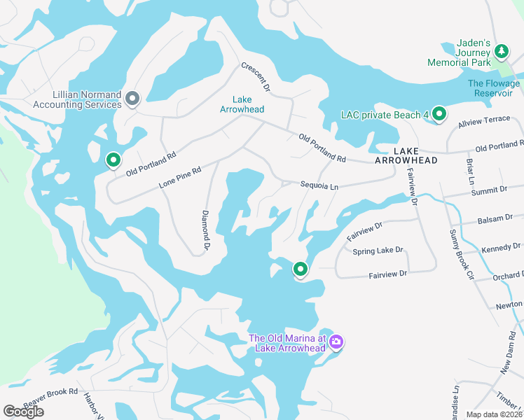 map of restaurants, bars, coffee shops, grocery stores, and more near 1673 High Point Circle in Waterboro