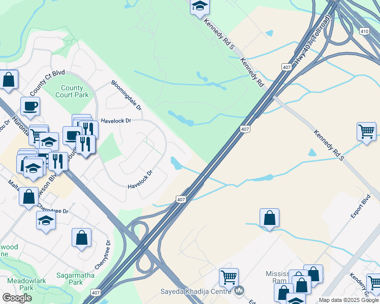 map of restaurants, bars, coffee shops, grocery stores, and more near 26 Plover Place in Brampton