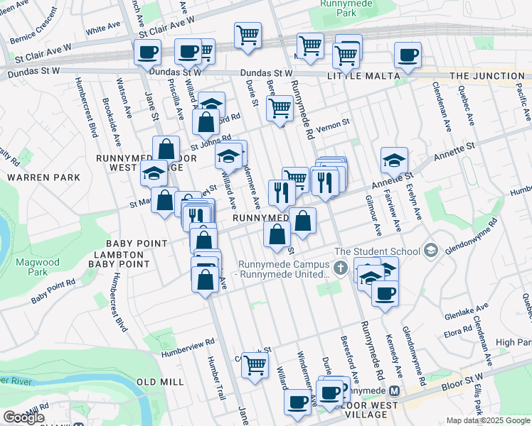 map of restaurants, bars, coffee shops, grocery stores, and more near in Toronto