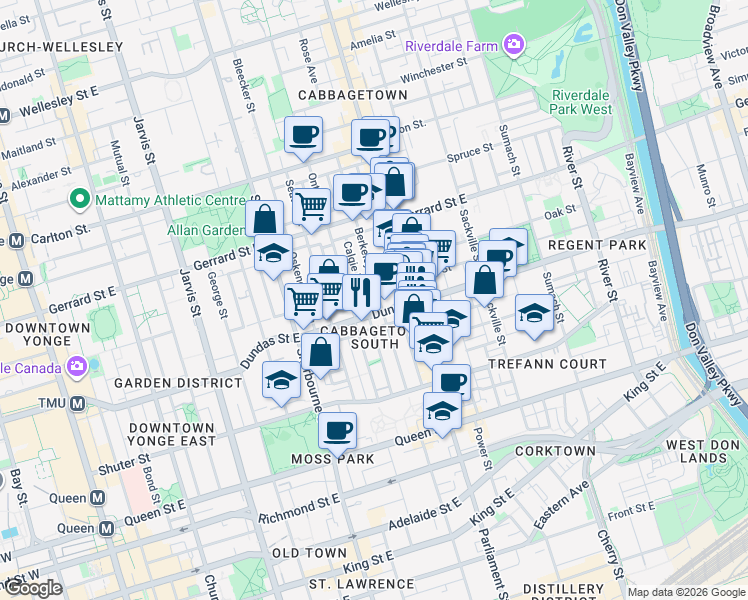 map of restaurants, bars, coffee shops, grocery stores, and more near 272 Berkeley Street in Toronto