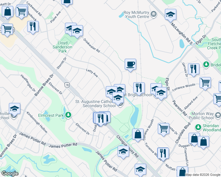 map of restaurants, bars, coffee shops, grocery stores, and more near in Brampton