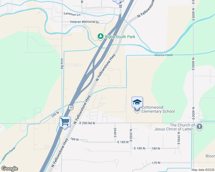 map of restaurants, bars, coffee shops, grocery stores, and more near 3936 East 228 North in Rigby
