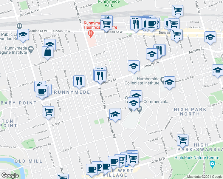 map of restaurants, bars, coffee shops, grocery stores, and more near 17 Lincoln Avenue in Toronto