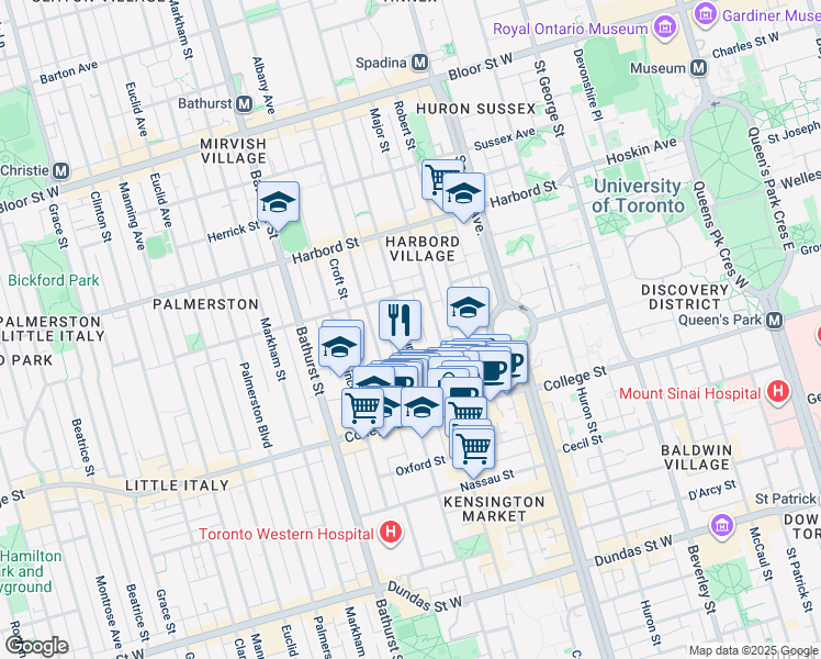 map of restaurants, bars, coffee shops, grocery stores, and more near in Toronto