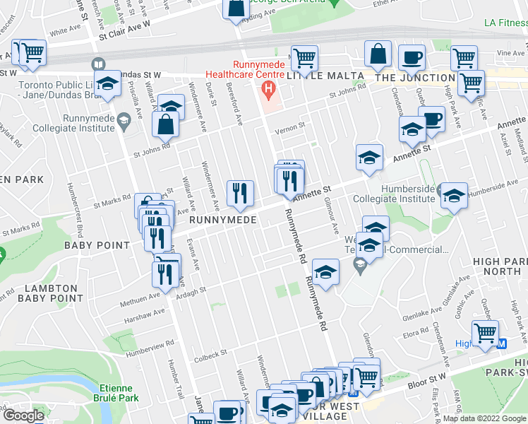 map of restaurants, bars, coffee shops, grocery stores, and more near in Toronto