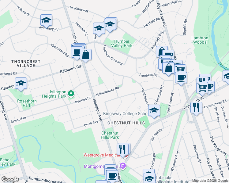 map of restaurants, bars, coffee shops, grocery stores, and more near 2 Finchley Road in Toronto
