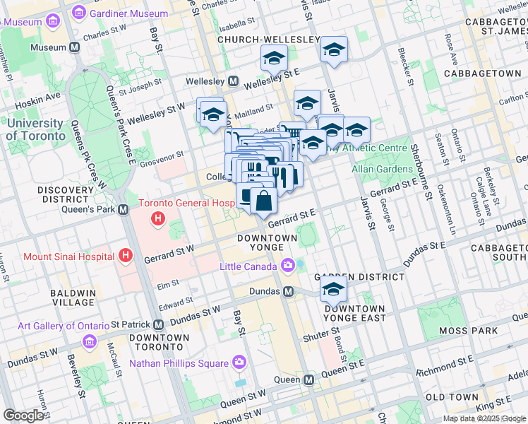 map of restaurants, bars, coffee shops, grocery stores, and more near in Toronto
