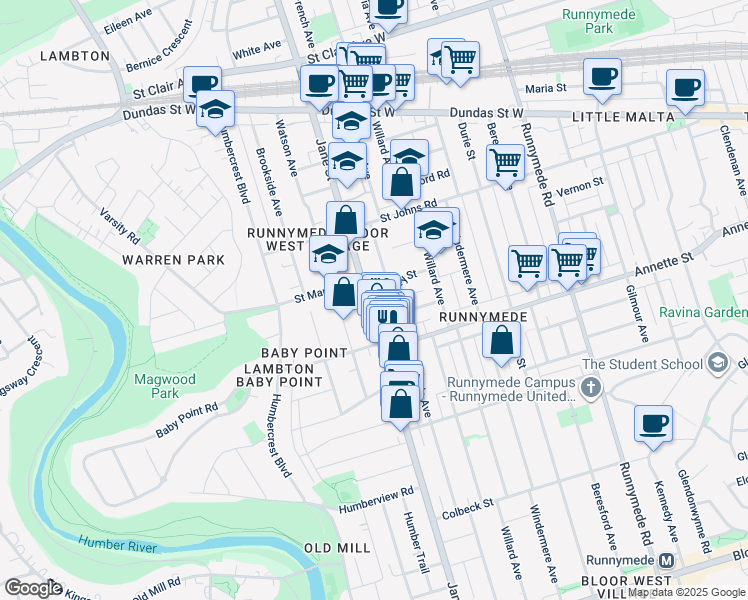 map of restaurants, bars, coffee shops, grocery stores, and more near 441 Jane Street in Toronto