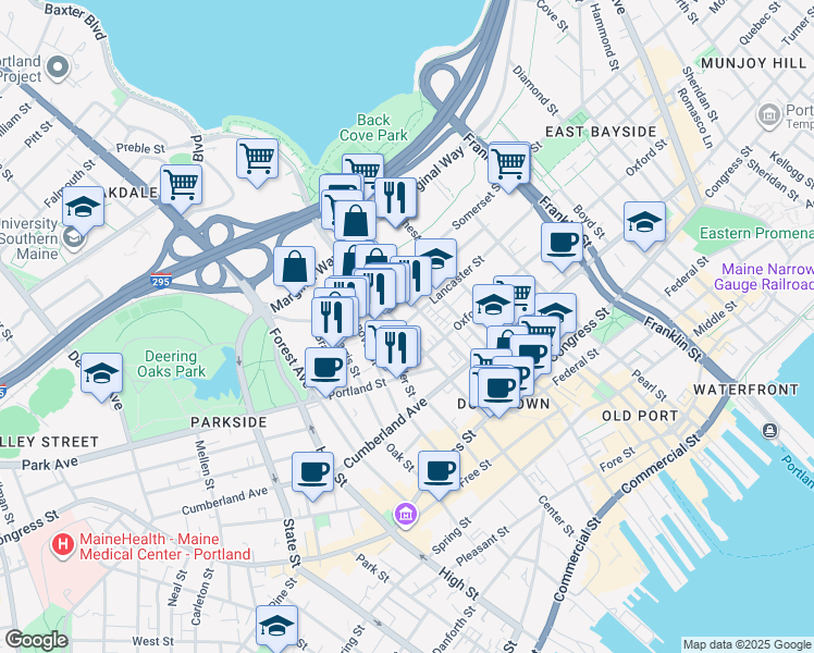 map of restaurants, bars, coffee shops, grocery stores, and more near in Portland