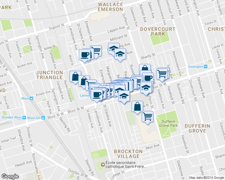 map of restaurants, bars, coffee shops, grocery stores, and more near 391 Margueretta Street in Toronto