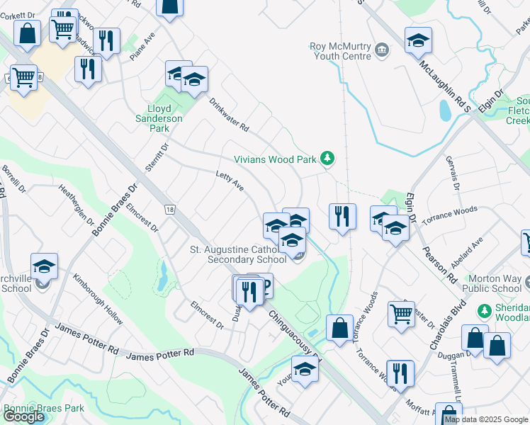 map of restaurants, bars, coffee shops, grocery stores, and more near 26 Lockwood Road in Brampton