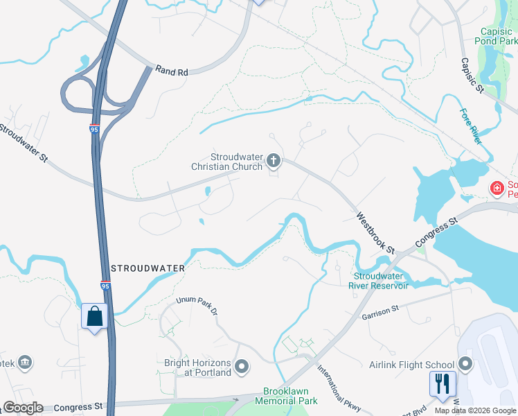 map of restaurants, bars, coffee shops, grocery stores, and more near 89 Partridge Circle in Portland