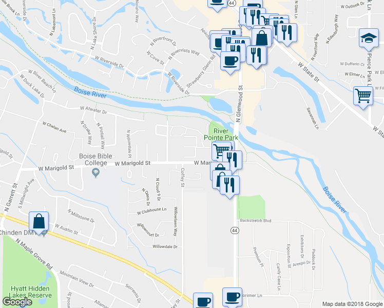 map of restaurants, bars, coffee shops, grocery stores, and more near 8140 West Ringbill Lane in Garden City
