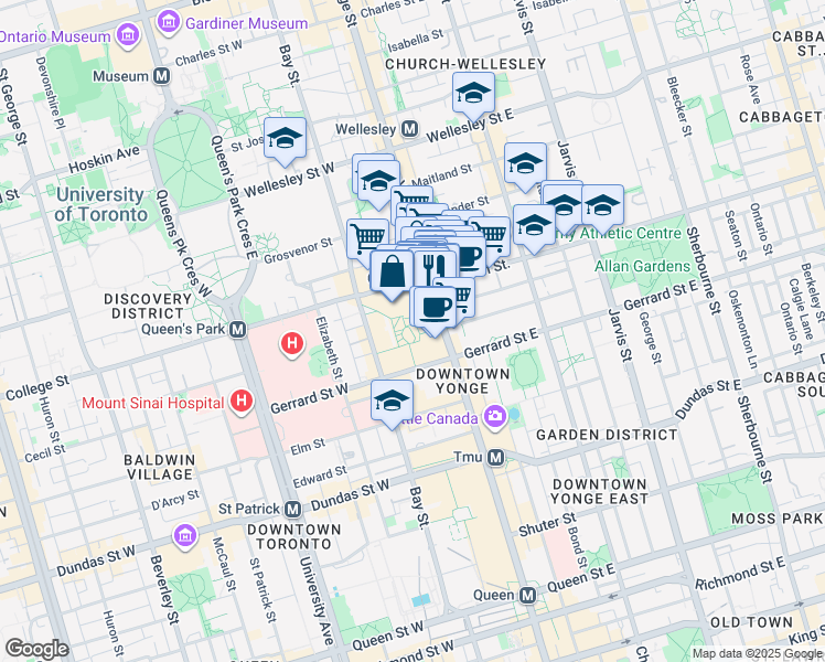 map of restaurants, bars, coffee shops, grocery stores, and more near 444 Yonge Street in Toronto
