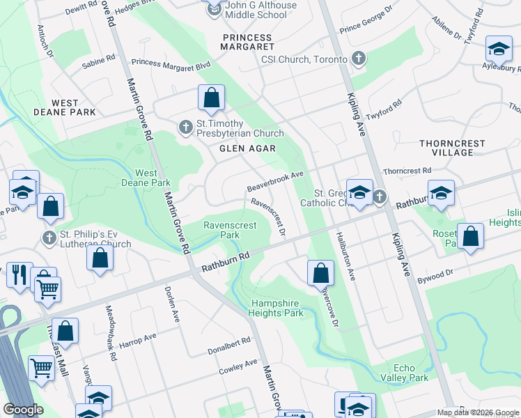 map of restaurants, bars, coffee shops, grocery stores, and more near in Toronto