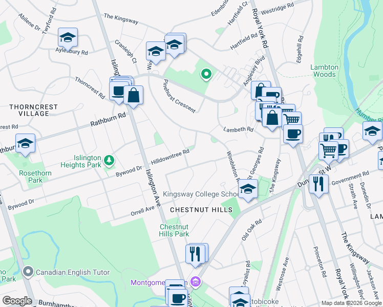 map of restaurants, bars, coffee shops, grocery stores, and more near in Toronto