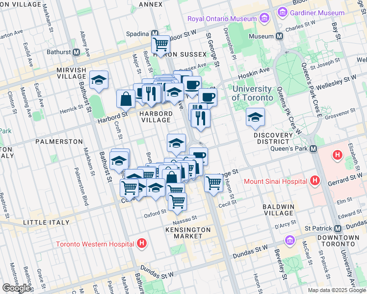 map of restaurants, bars, coffee shops, grocery stores, and more near in Toronto