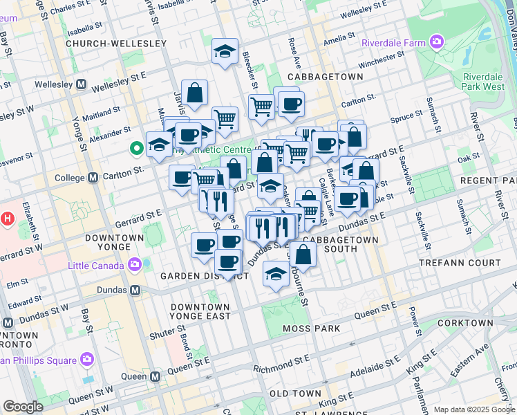 map of restaurants, bars, coffee shops, grocery stores, and more near in Toronto