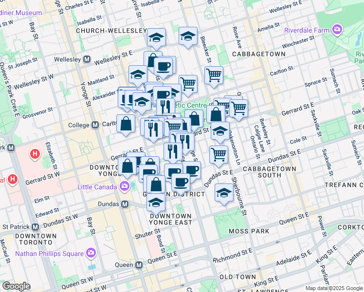 map of restaurants, bars, coffee shops, grocery stores, and more near 276 Jarvis Street in Toronto