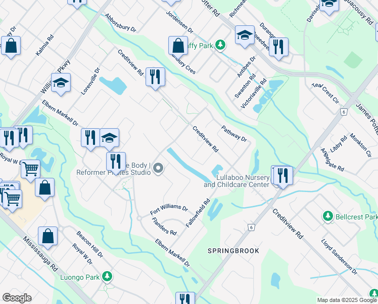 map of restaurants, bars, coffee shops, grocery stores, and more near 3 Innismoor Road in Brampton