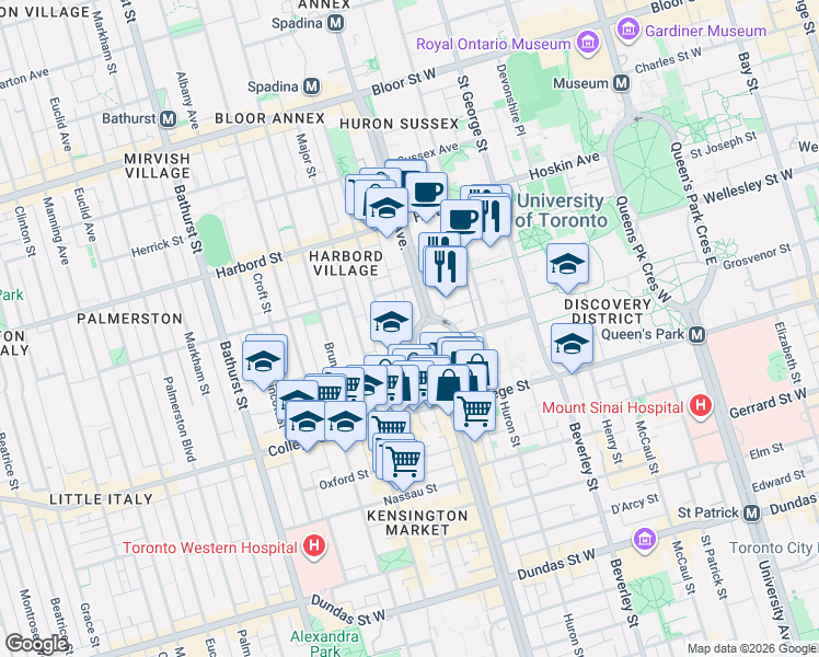 map of restaurants, bars, coffee shops, grocery stores, and more near in Toronto