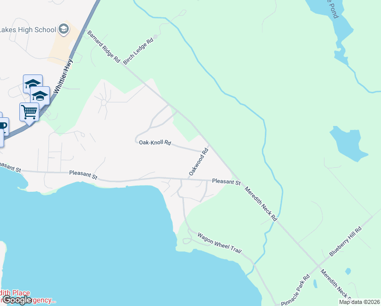 map of restaurants, bars, coffee shops, grocery stores, and more near 60 Oak-Knoll Road in Meredith