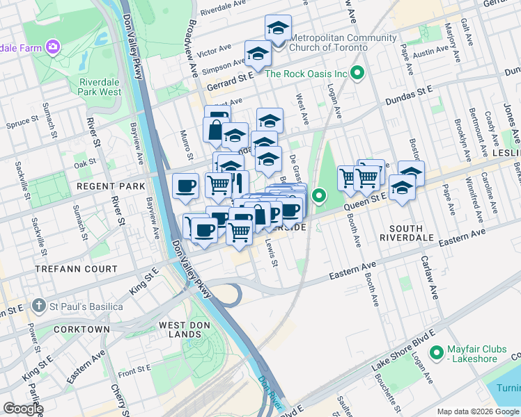 map of restaurants, bars, coffee shops, grocery stores, and more near 35 Grant Street in Toronto